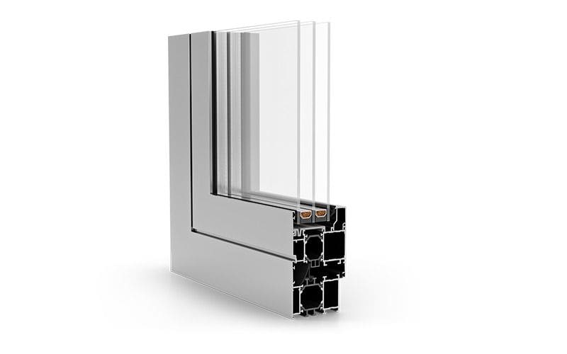 Schnitt durch ein Aluminium-Fensterprofil mit Isoliersteg